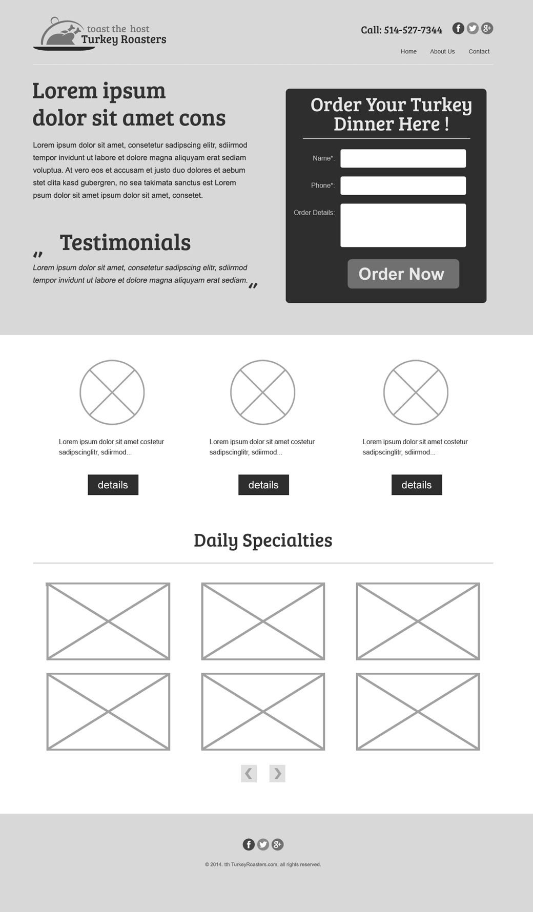 restautant landing page wireframe