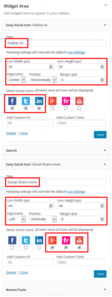 easy social icons widget